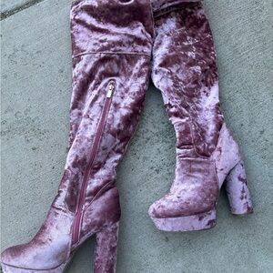 Plush Velvet Over-the-Knee Boots in Mauve